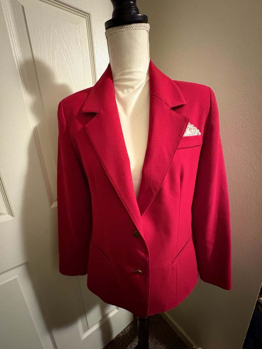 Vibrant Pykettes Vintage Red Blazer Size 8 Pocket Square Academia Business Casua